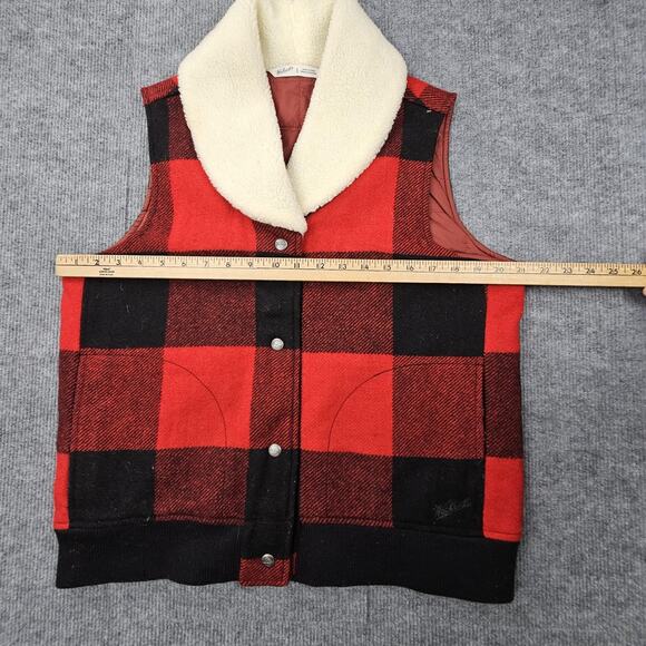 Vintage Woolrich Vest Womens Large Buffalo Plaid Sherpa Collar Wool Western - Picture 4 of 8